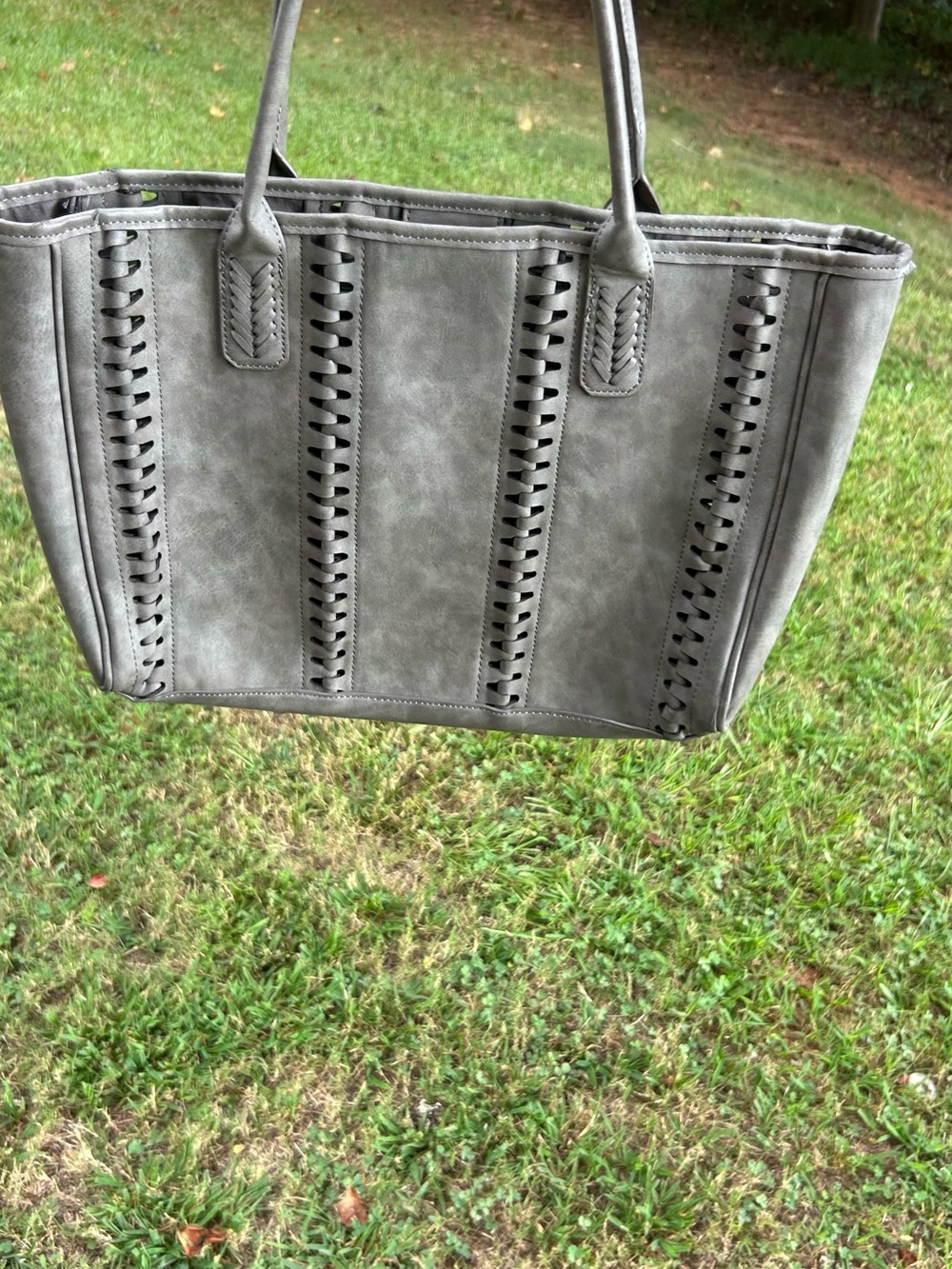 Steve Madden Gray Whipstitch Tote Bag Boho Western Shoulder Purse